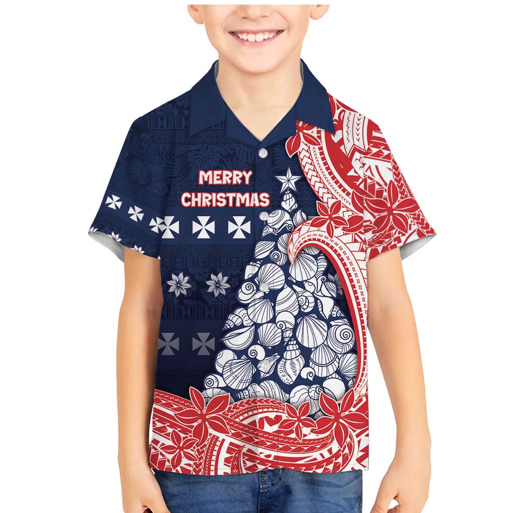 Wallis And Futuna Christmas Family Matching Mermaid Dress and Hawaiian Shirt Seashell Xmas Tree Tribal Waves - Polynesian Pride