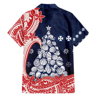 Wallis And Futuna Christmas Family Matching Off The Shoulder Long Sleeve Dress and Hawaiian Shirt Seashell Xmas Tree Tribal Waves - Polynesian Pride