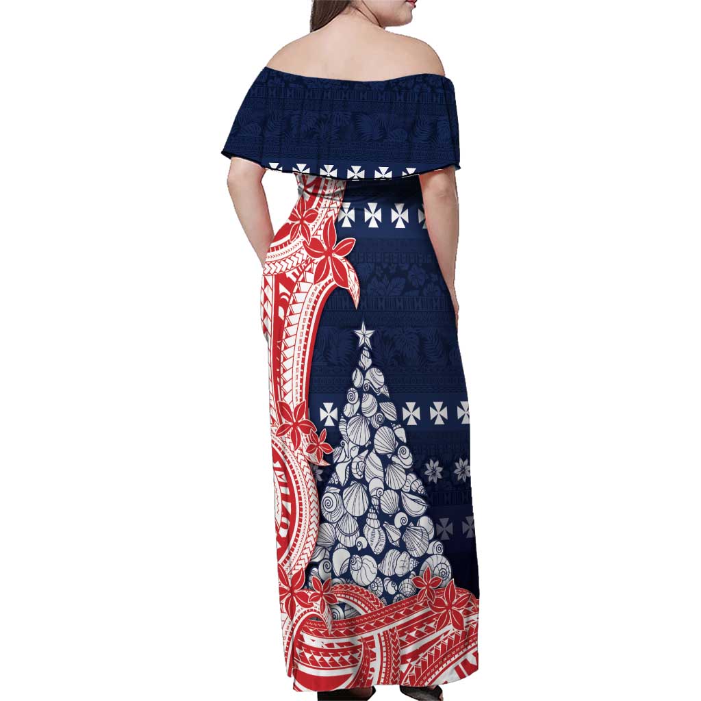 Wallis And Futuna Christmas Family Matching Off Shoulder Maxi Dress and Hawaiian Shirt Seashell Xmas Tree Tribal Waves - Polynesian Pride