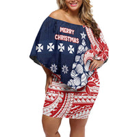 Wallis And Futuna Christmas Family Matching Off Shoulder Short Dress and Hawaiian Shirt Seashell Xmas Tree Tribal Waves - Polynesian Pride