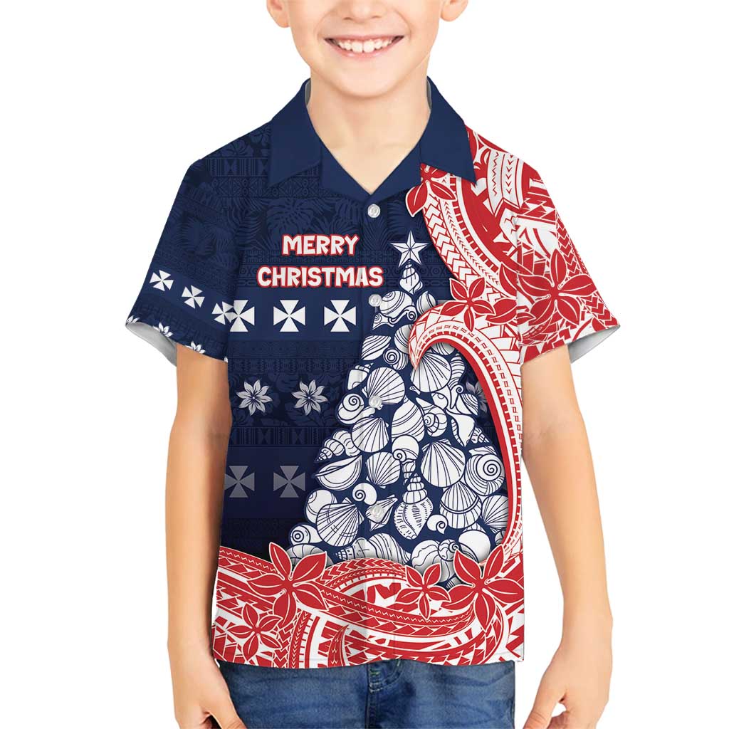 Wallis And Futuna Christmas Family Matching Puletasi and Hawaiian Shirt Seashell Xmas Tree Tribal Waves - Polynesian Pride
