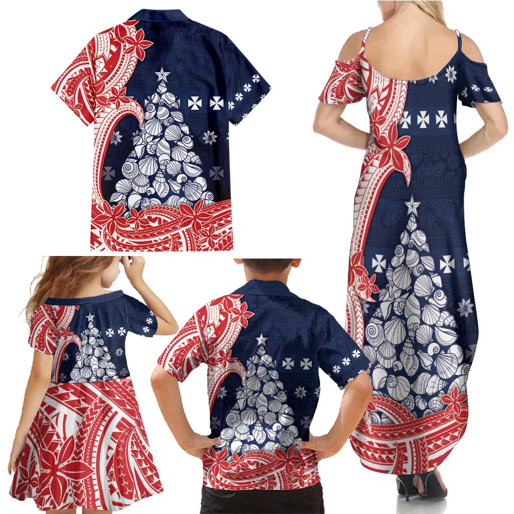 Wallis And Futuna Christmas Family Matching Summer Maxi Dress and Hawaiian Shirt Seashell Xmas Tree Tribal Waves - Polynesian Pride