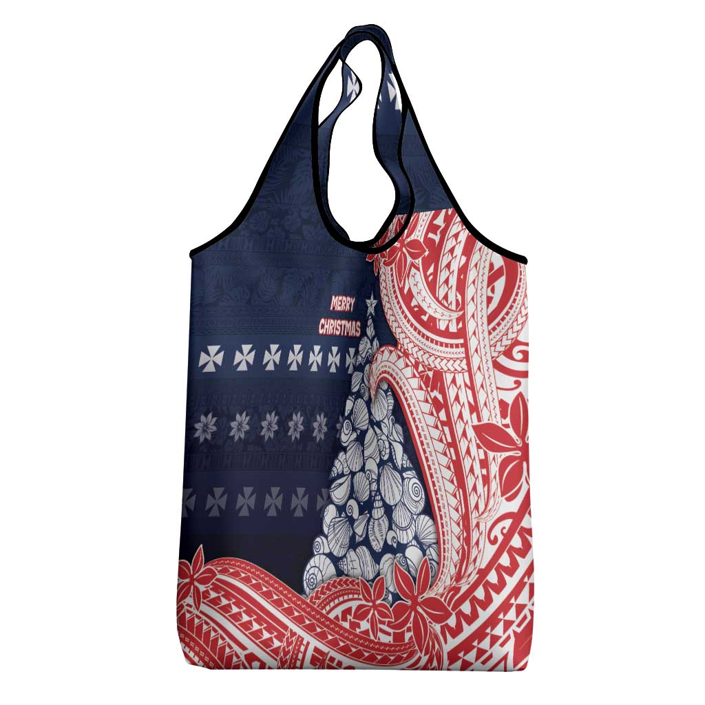 Wallis And Futuna Christmas Grocery Bag Seashell Xmas Tree Tribal Waves - Polynesian Pride
