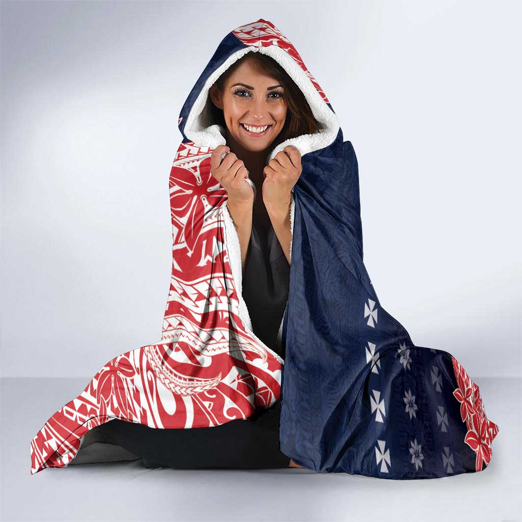 Wallis And Futuna Christmas Hooded Blanket Seashell Xmas Tree Tribal Waves - Polynesian Pride