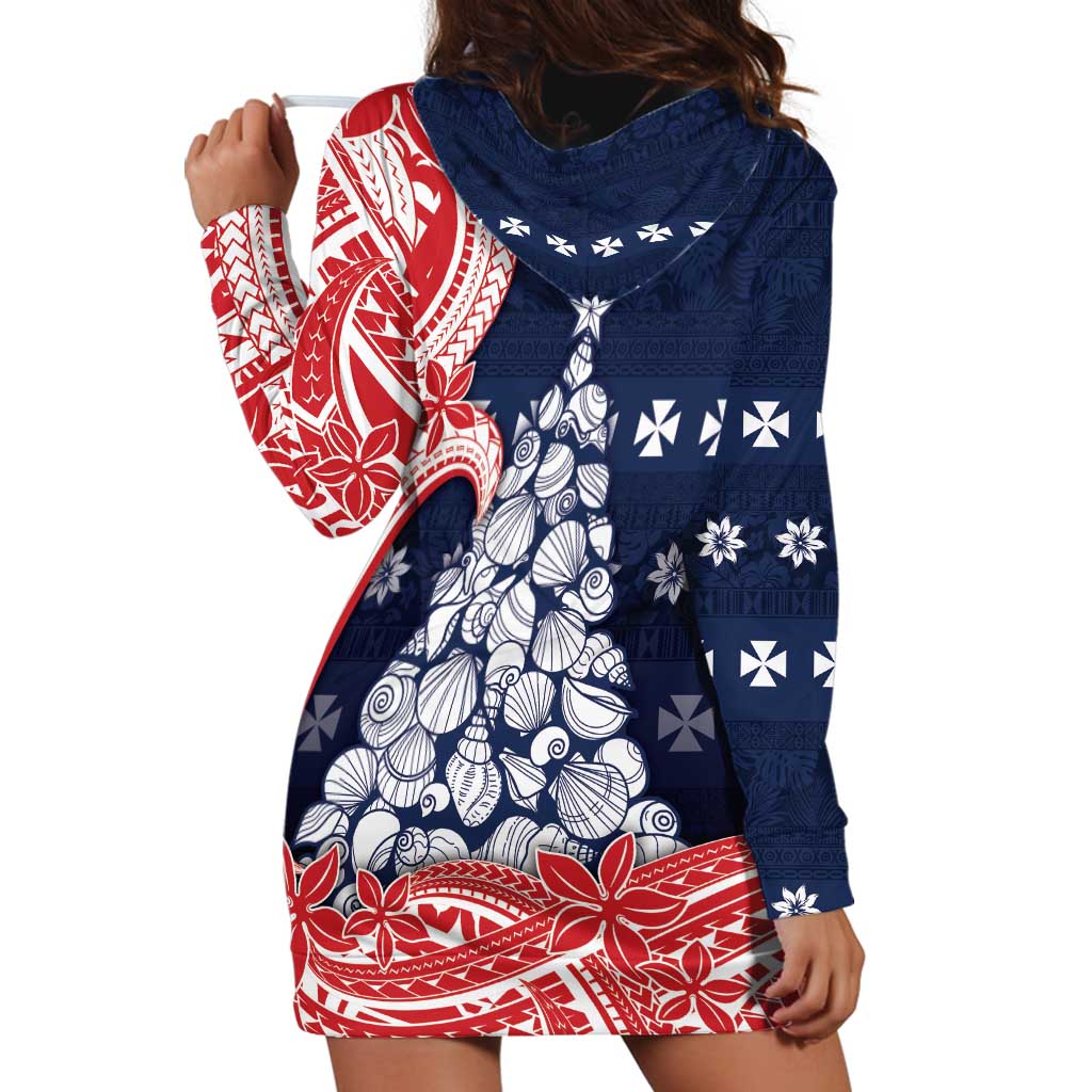 Wallis And Futuna Christmas Hoodie Dress Seashell Xmas Tree Tribal Waves - Polynesian Pride