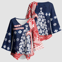 Wallis And Futuna Christmas Kimono Sleeve Blouse Seashell Xmas Tree Tribal Waves - Polynesian Pride