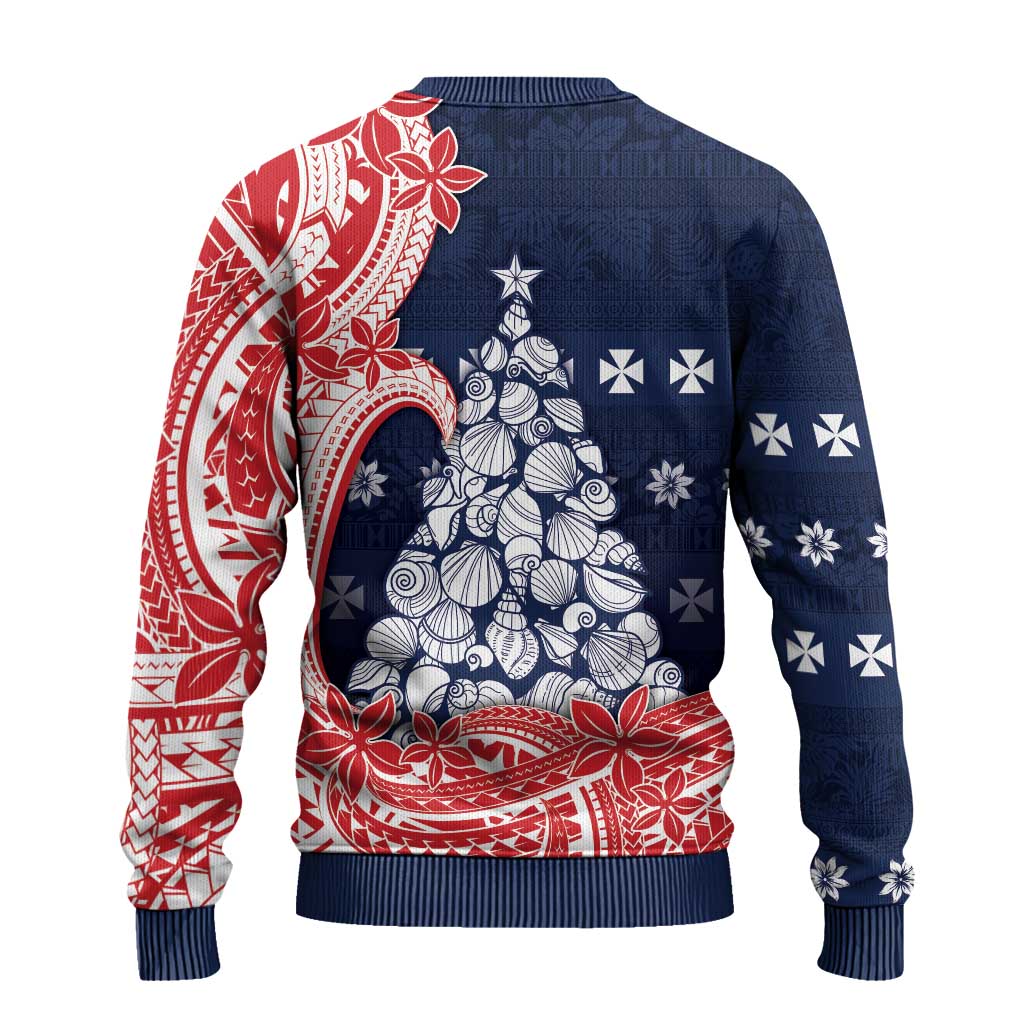 Wallis And Futuna Christmas Ugly Christmas Sweater Seashell Xmas Tree Tribal Waves - Polynesian Pride