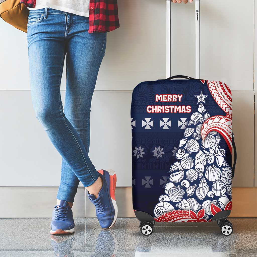 Wallis And Futuna Christmas Luggage Cover Seashell Xmas Tree Tribal Waves - Polynesian Pride