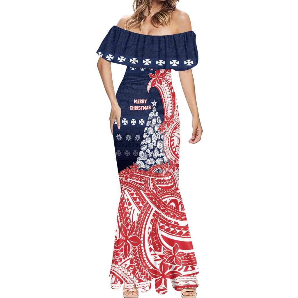 Wallis And Futuna Christmas Mermaid Dress Seashell Xmas Tree Tribal Waves - Polynesian Pride