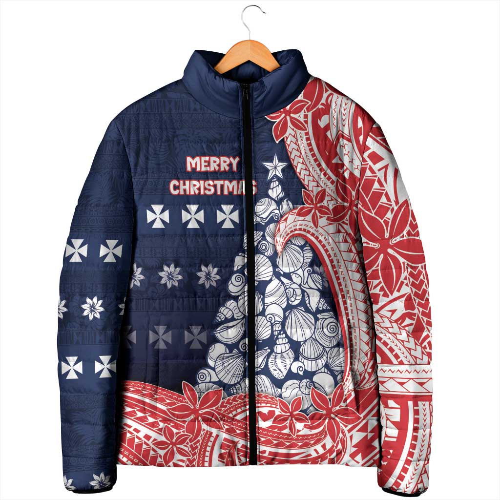 Wallis And Futuna Christmas Padded Jacket Seashell Xmas Tree Tribal Waves - Polynesian Pride