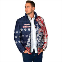 Wallis And Futuna Christmas Padded Jacket Seashell Xmas Tree Tribal Waves - Polynesian Pride