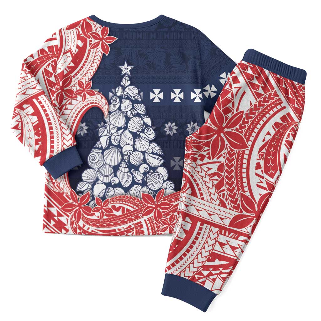 Wallis And Futuna Christmas Pajama Set Seashell Xmas Tree Tribal Waves - Polynesian Pride