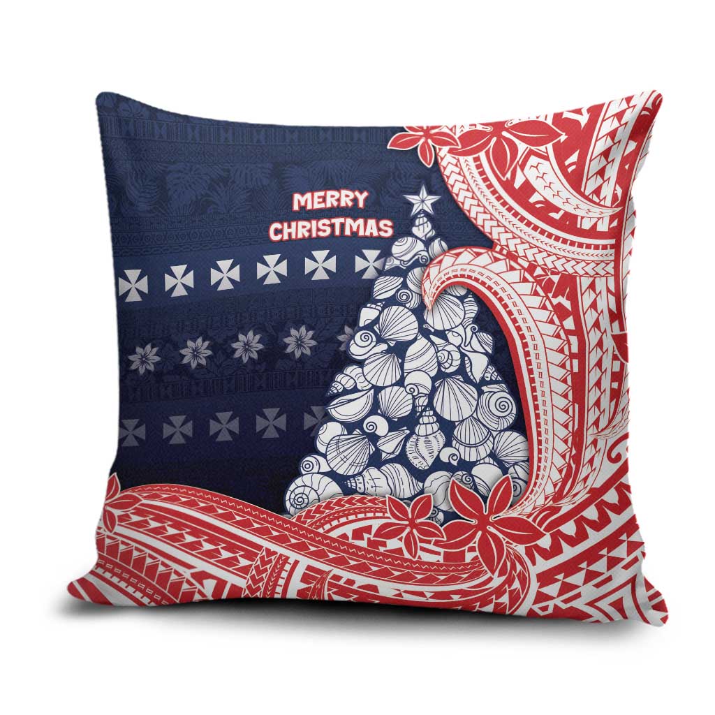Wallis And Futuna Christmas Pillow Cover Seashell Xmas Tree Tribal Waves - Polynesian Pride