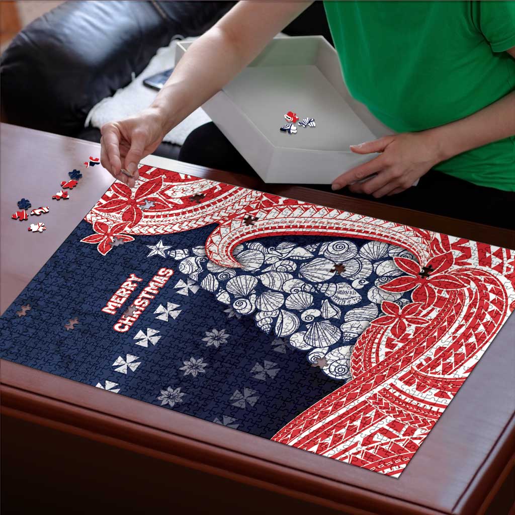 Wallis And Futuna Christmas Puzzle Seashell Xmas Tree Tribal Waves - Polynesian Pride