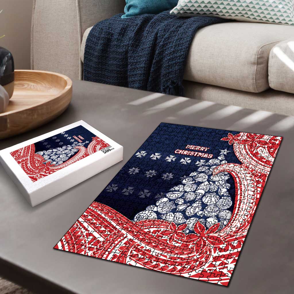 Wallis And Futuna Christmas Puzzle Seashell Xmas Tree Tribal Waves - Polynesian Pride