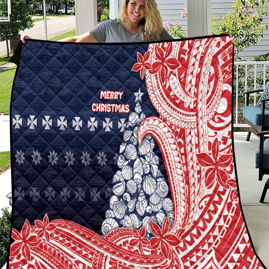 Wallis And Futuna Christmas Quilt Seashell Xmas Tree Tribal Waves - Polynesian Pride