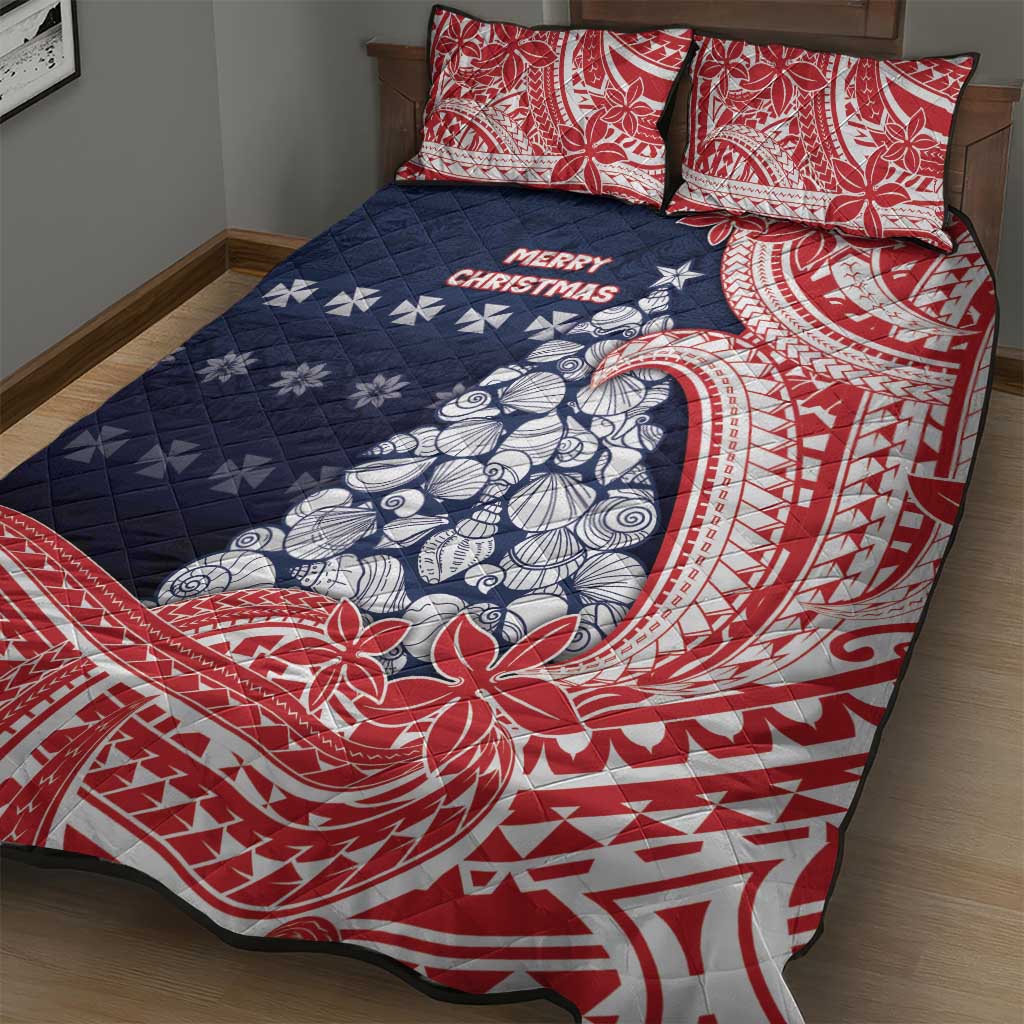 Wallis And Futuna Christmas Quilt Bed Set Seashell Xmas Tree Tribal Waves - Polynesian Pride
