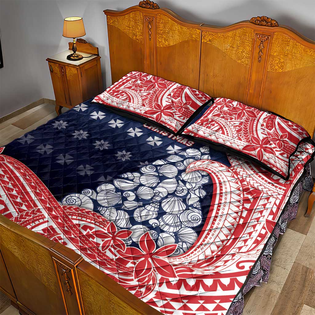 Wallis And Futuna Christmas Quilt Bed Set Seashell Xmas Tree Tribal Waves - Polynesian Pride