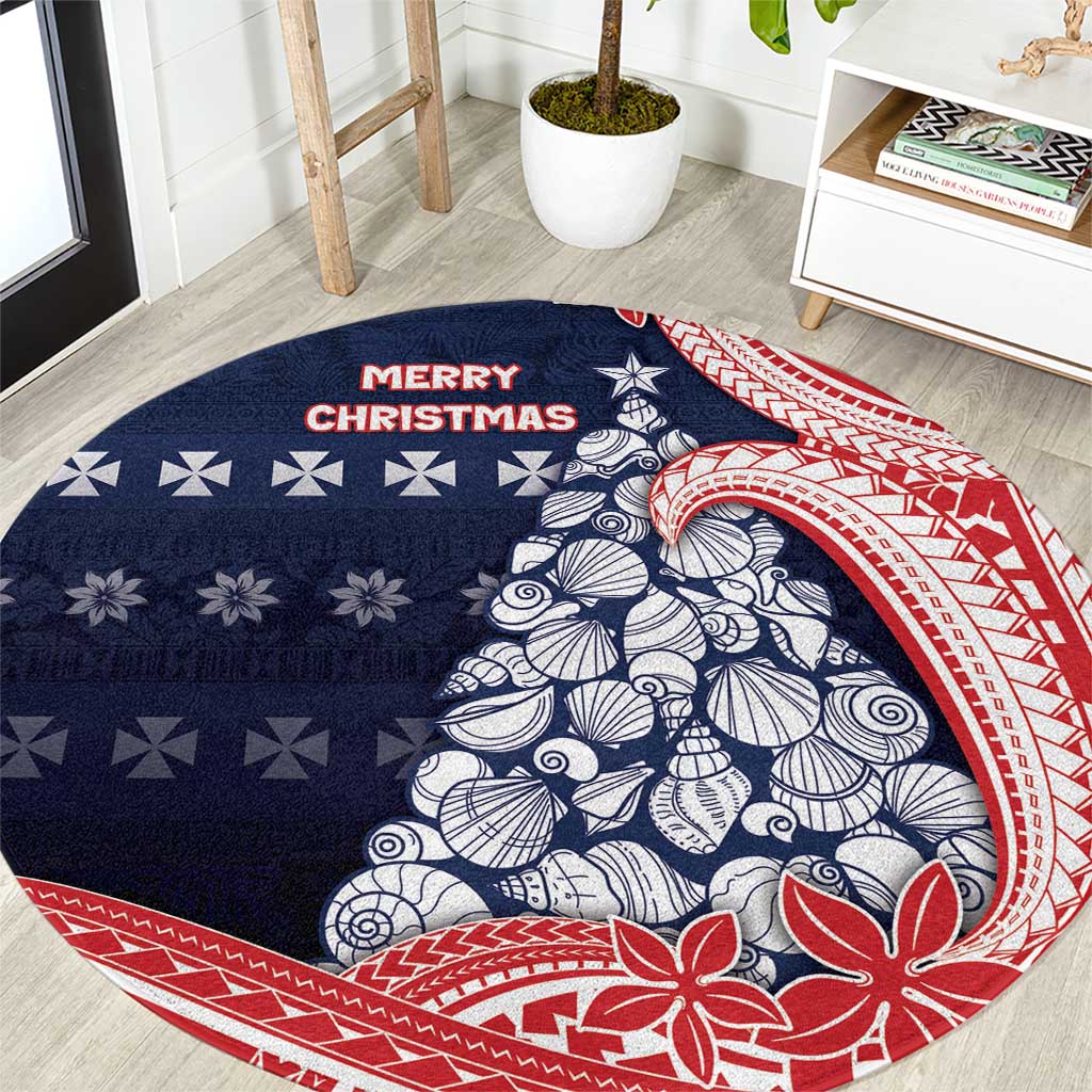 Wallis And Futuna Christmas Round Carpet Seashell Xmas Tree Tribal Waves - Polynesian Pride