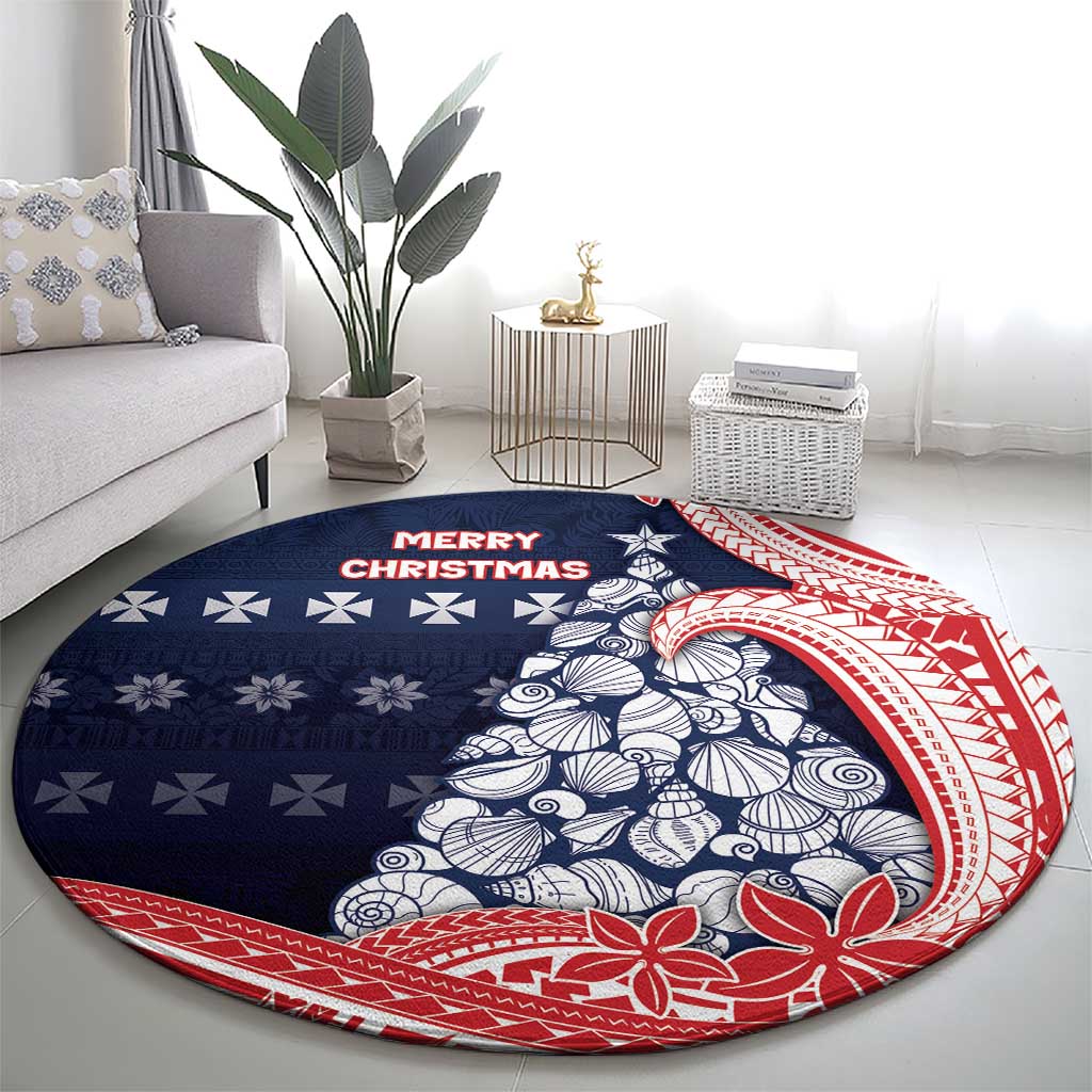 Wallis And Futuna Christmas Round Carpet Seashell Xmas Tree Tribal Waves - Polynesian Pride