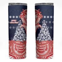 Wallis And Futuna Christmas Skinny Tumbler Seashell Xmas Tree Tribal Waves - Polynesian Pride