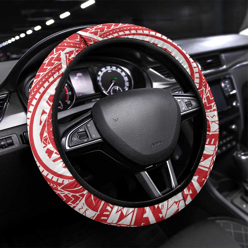 Wallis And Futuna Christmas Steering Wheel Cover Seashell Xmas Tree Tribal Waves - Polynesian Pride