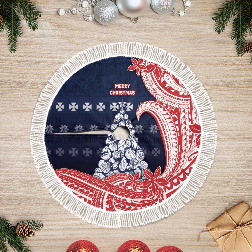 Wallis And Futuna Christmas Tree Skirt Seashell Xmas Tree Tribal Waves - Polynesian Pride
