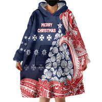 Wallis And Futuna Christmas Wearable Blanket Hoodie Seashell Xmas Tree Tribal Waves - Polynesian Pride