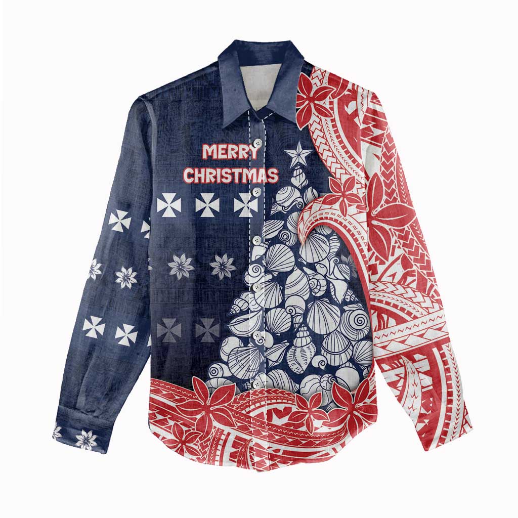 Wallis And Futuna Christmas Women Casual Shirt Seashell Xmas Tree Tribal Waves - Polynesian Pride