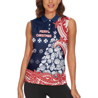 Wallis And Futuna Christmas Women Sleeveless Polo Shirt Seashell Xmas Tree Tribal Waves - Polynesian Pride