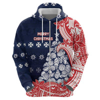 Wallis And Futuna Christmas Zip Hoodie Seashell Xmas Tree Tribal Waves - Polynesian Pride