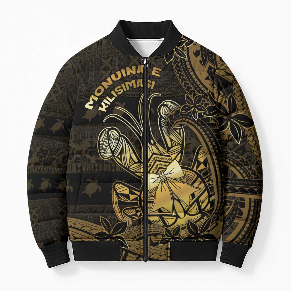 Niue Christmas Bomber Puffer Jacket Niuean Crab Xmas Tribal Waves - Polynesian Pride