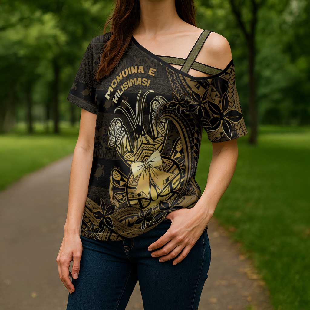 Niue Christmas Cross Shoulder Shirt Niuean Crab Xmas Tribal Waves - Polynesian Pride