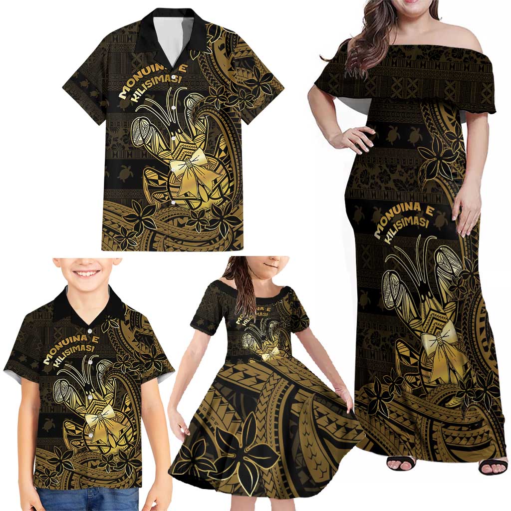 Niue Christmas Family Matching Off Shoulder Maxi Dress and Hawaiian Shirt Niuean Crab Xmas Tribal Waves - Polynesian Pride