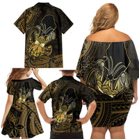 Niue Christmas Family Matching Off Shoulder Short Dress and Hawaiian Shirt Niuean Crab Xmas Tribal Waves - Polynesian Pride