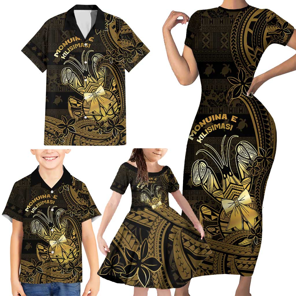 Niue Christmas Family Matching Short Sleeve Bodycon Dress and Hawaiian Shirt Niuean Crab Xmas Tribal Waves - Polynesian Pride