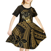 Niue Christmas Kid Short Sleeve Dress Niuean Crab Xmas Tribal Waves - Polynesian Pride