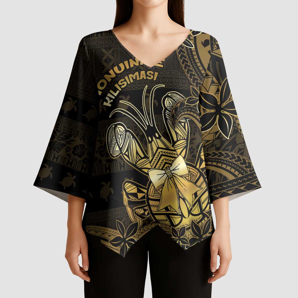 Niue Christmas Kimono Sleeve Blouse Niuean Crab Xmas Tribal Waves - Polynesian Pride