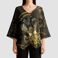 Niue Christmas Kimono Sleeve Blouse Niuean Crab Xmas Tribal Waves - Polynesian Pride