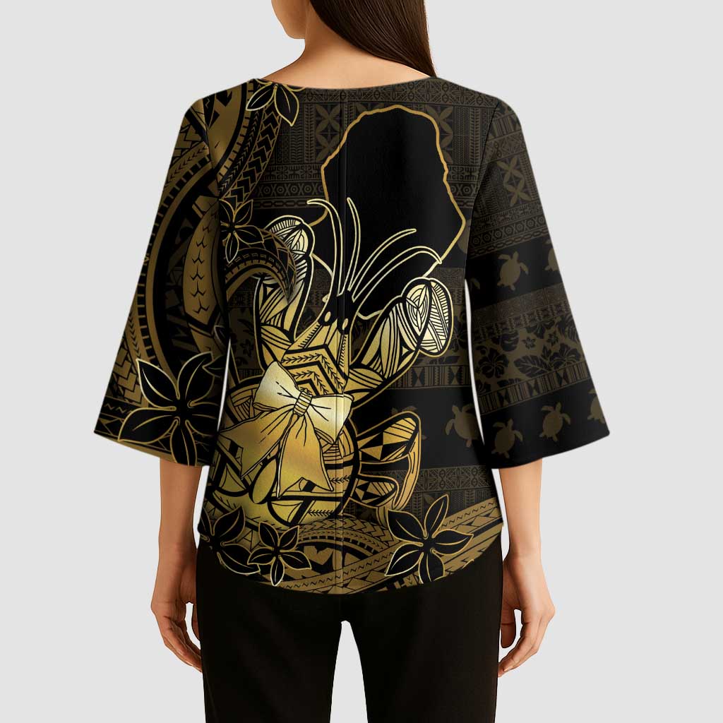 Niue Christmas Kimono Sleeve Blouse Niuean Crab Xmas Tribal Waves - Polynesian Pride