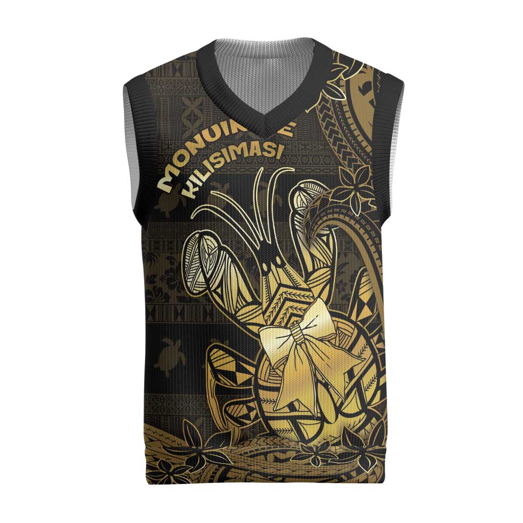 Niue Christmas Knitted V-Neck Vest Niuean Crab Xmas Tribal Waves - Polynesian Pride