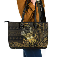 Niue Christmas Leather Tote Bag Niuean Crab Xmas Tribal Waves - Polynesian Pride