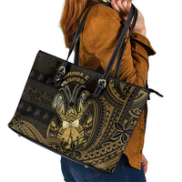 Niue Christmas Leather Tote Bag Niuean Crab Xmas Tribal Waves - Polynesian Pride