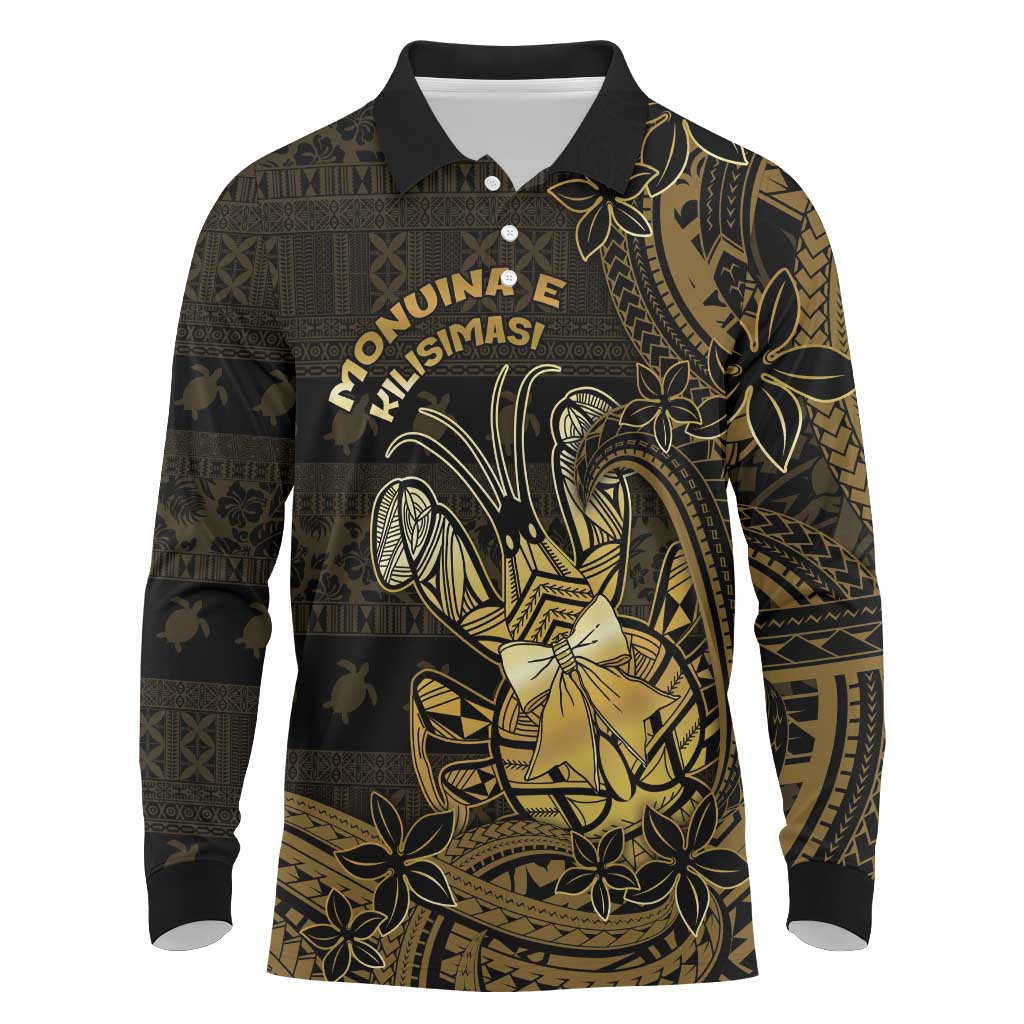 Niue Christmas Long Sleeve Polo Shirt Niuean Crab Xmas Tribal Waves - Polynesian Pride