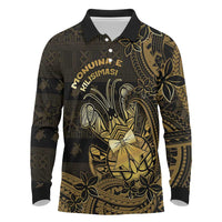 Niue Christmas Long Sleeve Polo Shirt Niuean Crab Xmas Tribal Waves - Polynesian Pride