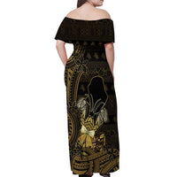 Niue Christmas Off Shoulder Maxi Dress Niuean Crab Xmas Tribal Waves - Polynesian Pride