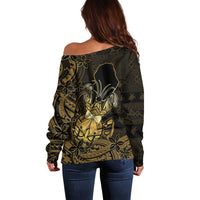 Niue Christmas Off Shoulder Sweater Niuean Crab Xmas Tribal Waves - Polynesian Pride