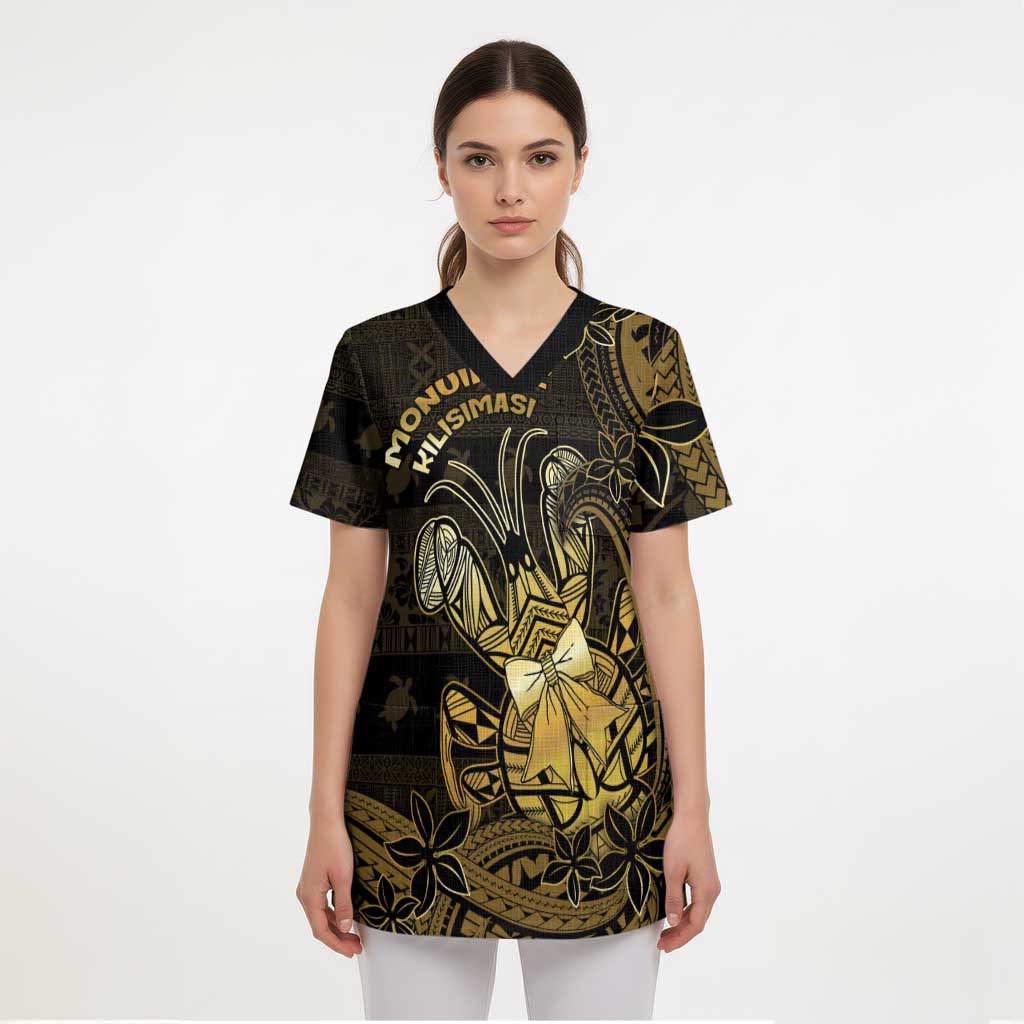 Niue Christmas Scrub Top Niuean Crab Xmas Tribal Waves - Polynesian Pride