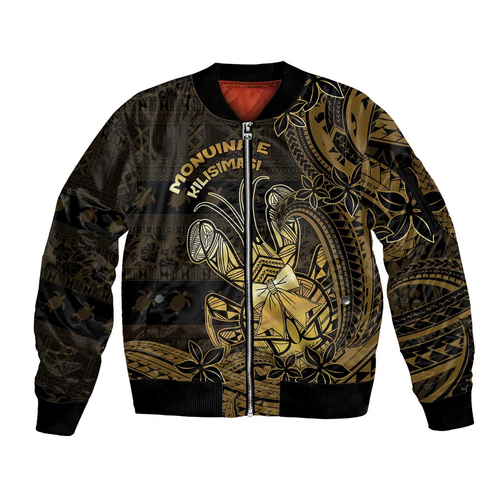 Niue Christmas Sleeve Zip Bomber Jacket Niuean Crab Xmas Tribal Waves - Polynesian Pride