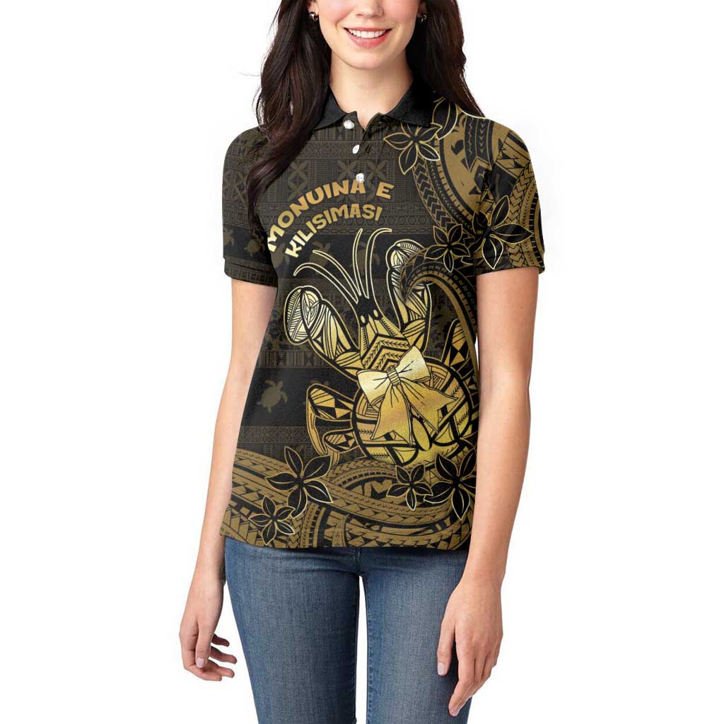 Niue Christmas Women Polo Shirt Niuean Crab Xmas Tribal Waves - Polynesian Pride